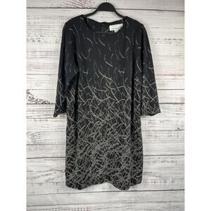 Caroline Rose Dress Women's Medium Black Metallic Abstract Shift Pockets